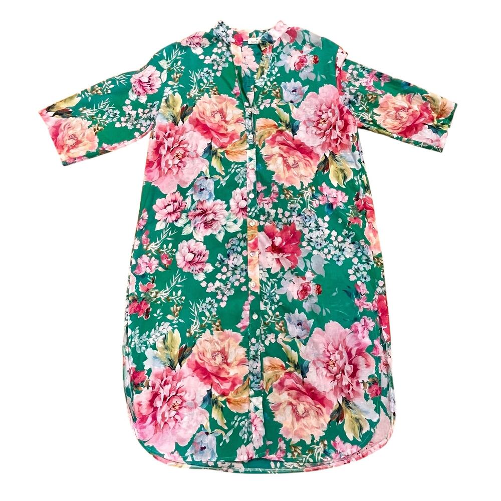 Nota Bene Italy Made Floral Tunic Shirtdress OSFM M/L Resort Coastal Luxe Cotton - Picture 5 of 16